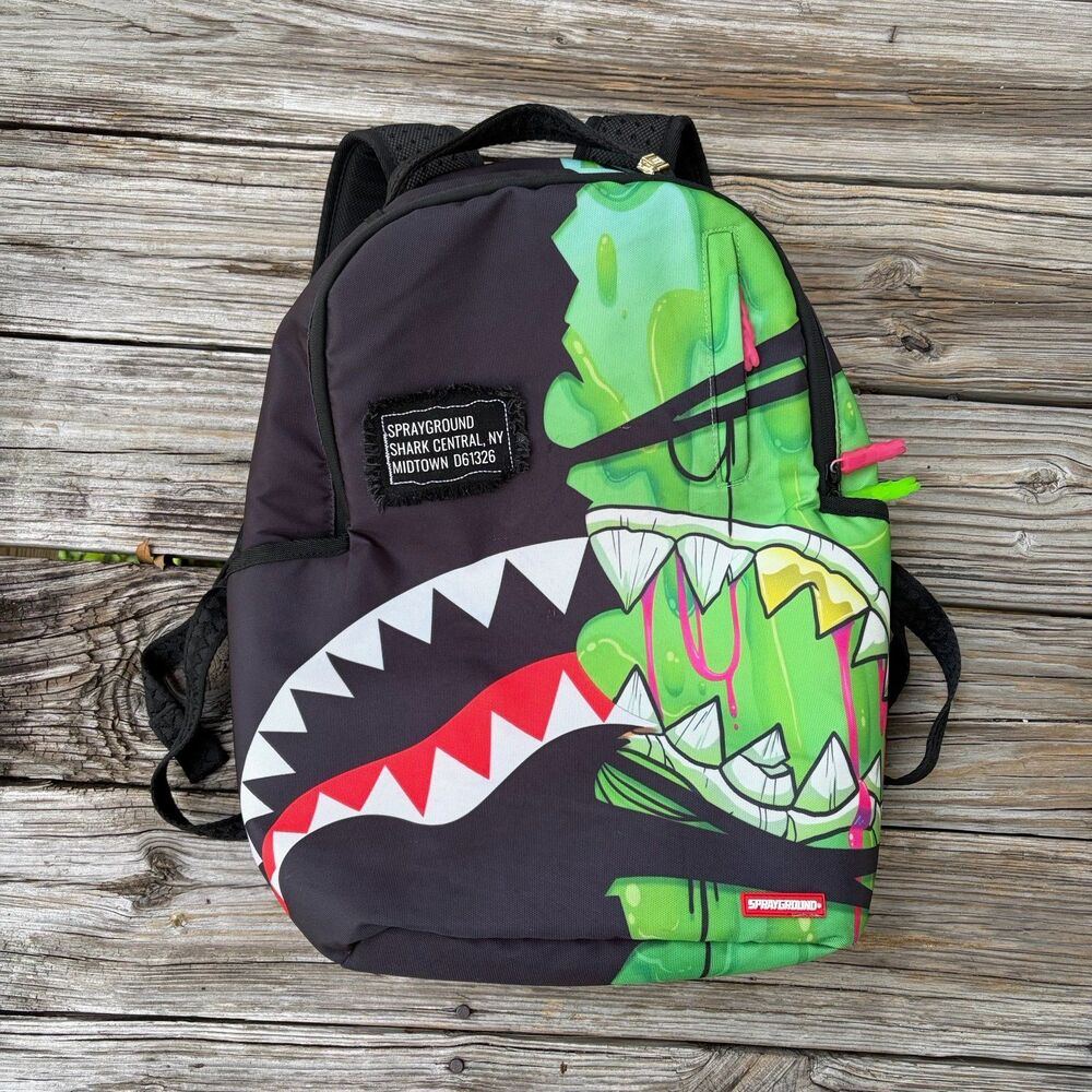 Sprayground Zombie Ooze Shark Central Backpack Black Green